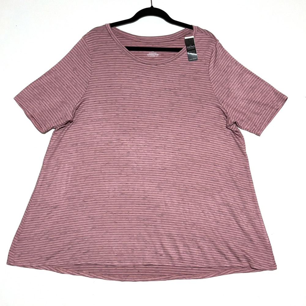 New Lane Bryant Swing‎ Tee Women 18/20 Pink Striped Short Sleeve Crew Neck Top